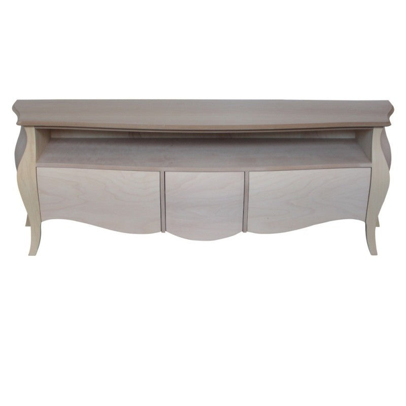 Porta tv  classico in legno bombato 3 cassetti grezzo l.176 p.45 h.62 (3268) - Mobili 2G