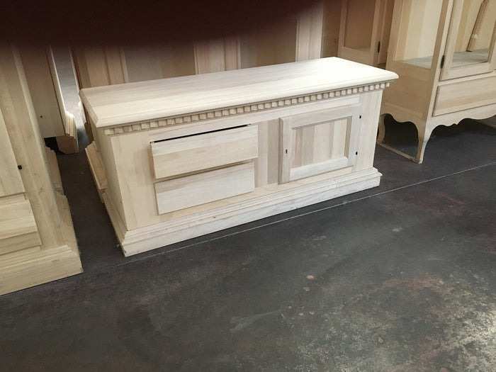 Porta tv in elgno 1 anta 2 cassetti grezzo  l.141 p.50 h.61 (902) - Mobili 2G