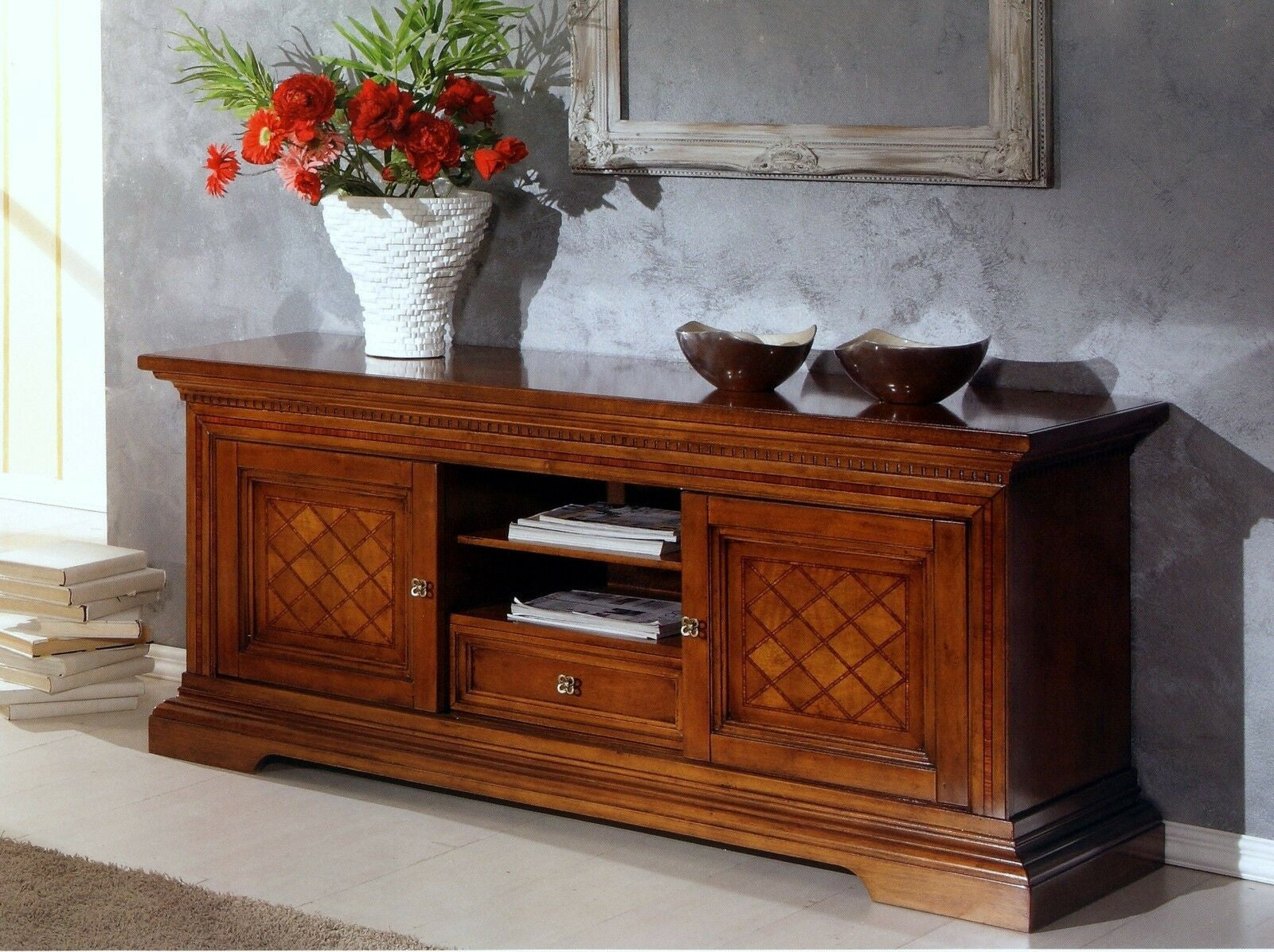 Porta tv in legno 2 ante scorrevoli noce bassano l.169 p.53 h.75