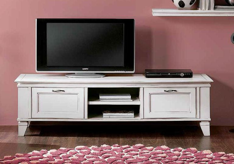 Porta tv  in legno 2 cassetti shabby bianco 176x60x50