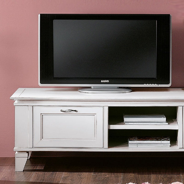 Porta tv  in legno 2 cassetti shabby bianco 176x60x50