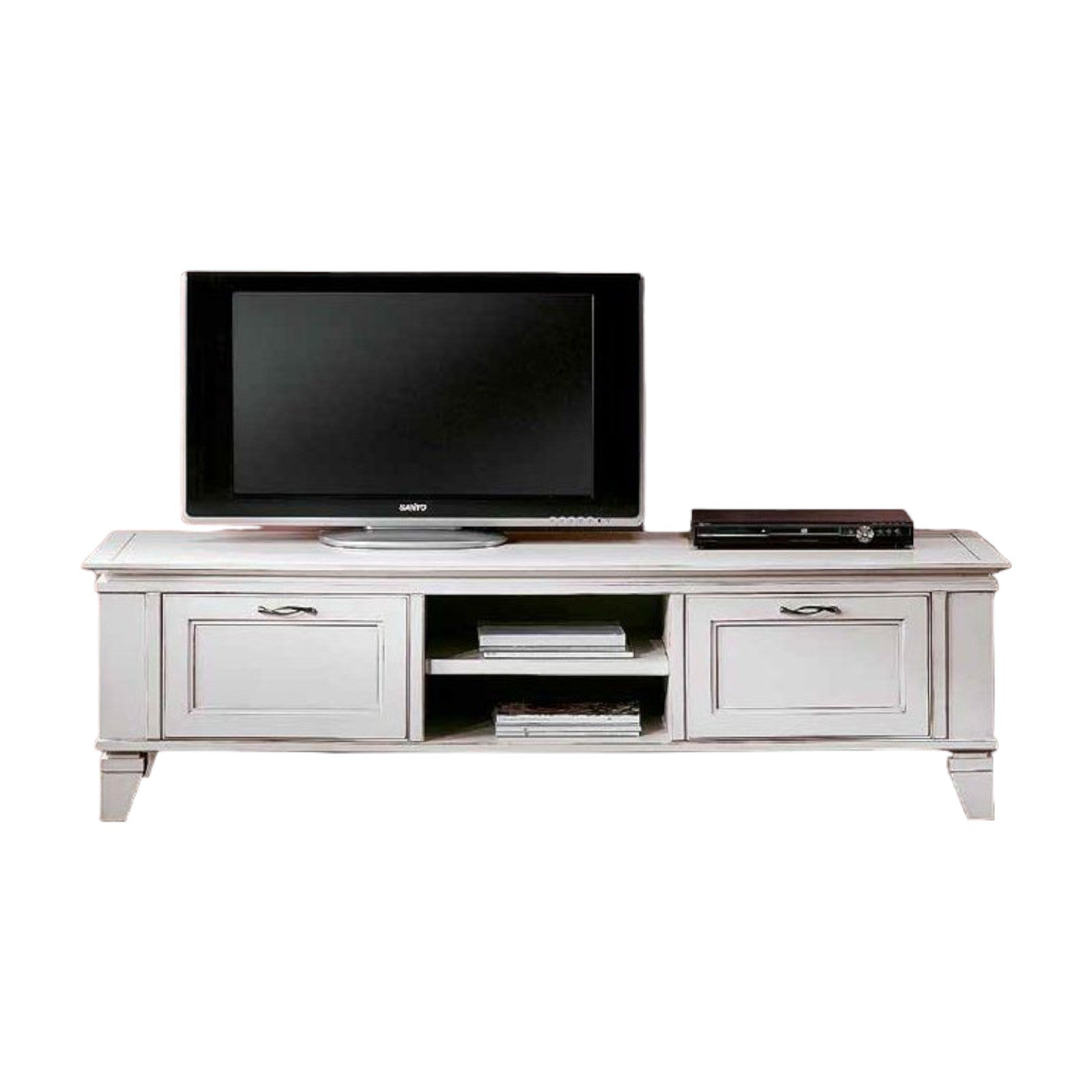 Porta tv  in legno 2 cassetti shabby bianco 176x60x50
