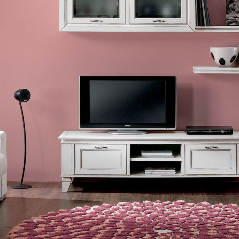 Porta tv  in legno 2 cassetti shabby bianco 176x60x50