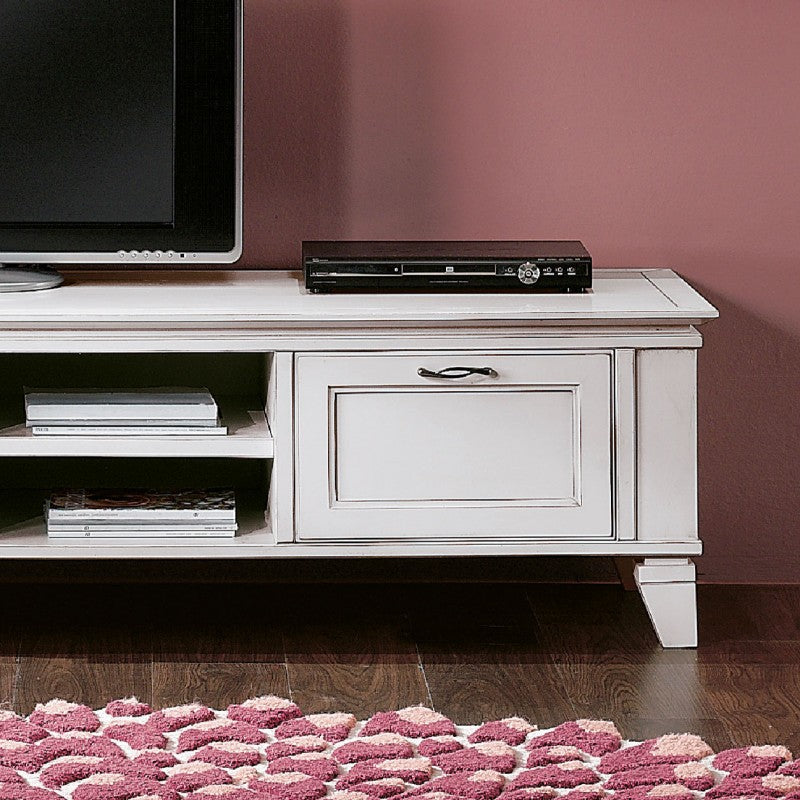 Porta tv  in legno 2 cassetti shabby bianco 176x60x50