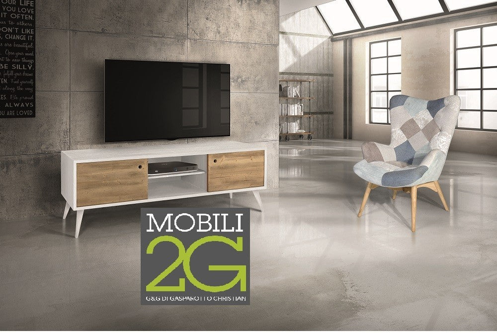 Porta tv in legno abete spazzolato naturale/bianco 160x45x55 (885) - Mobili 2G