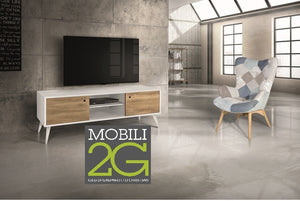 Porta tv in legno abete spazzolato naturale/bianco 160x45x55 (885) - Mobili 2G