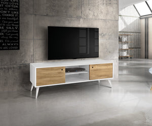 Porta tv in legno abete spazzolato naturale/bianco 160x45x55 (885) - Mobili 2G