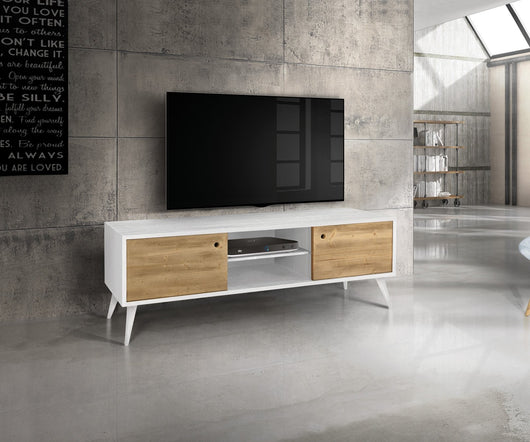 Porta tv in legno abete spazzolato naturale/bianco 160x45x55 (885) - Mobili 2G