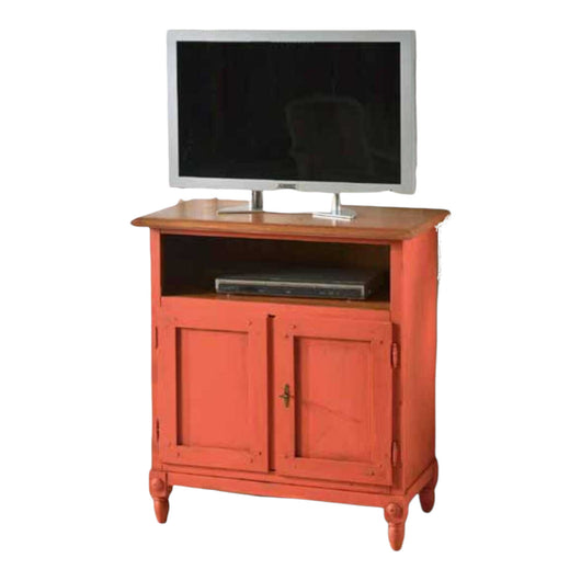 Porta tv  in legno arte povera arancione anticato/naturale 81x43x94