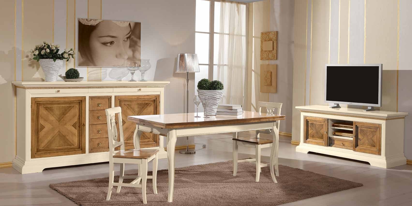 Porta tv in legno arte povera avorio e noce 169x53x75