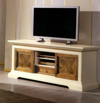 Porta tv in legno arte povera avorio e noce 169x53x75