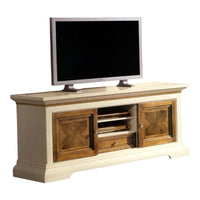 Porta tv in legno arte povera avorio e noce 169x53x75