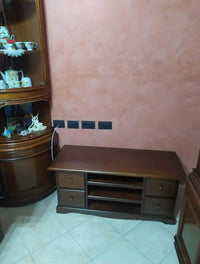 Porta tv in legno arte povera tinta noce l.117 p.49 h.53 (536) - Mobili 2G