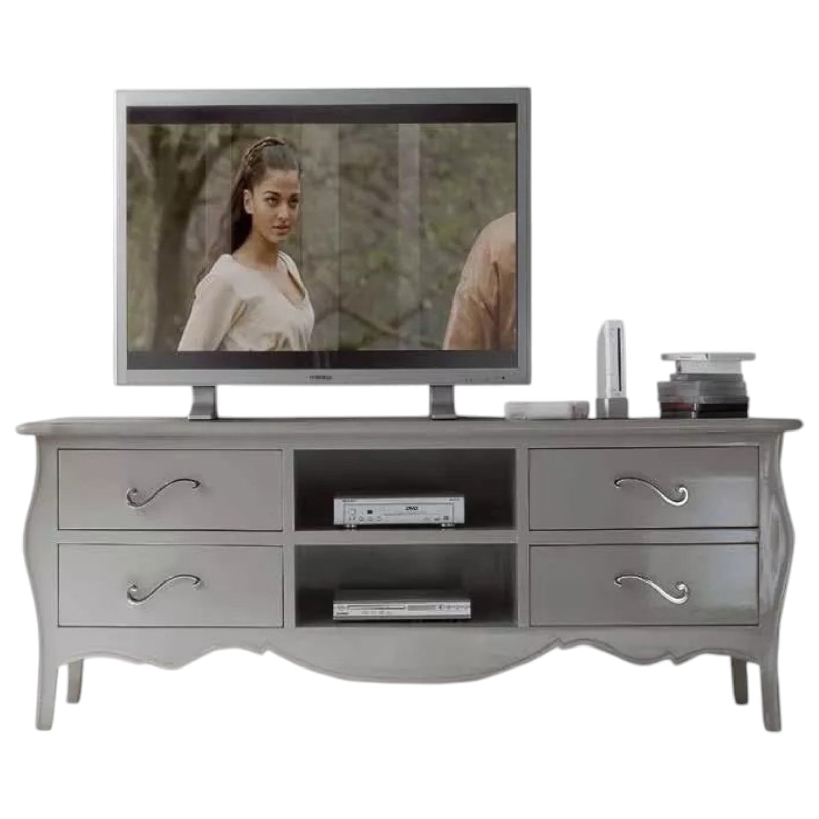 Porta tv in legno in legno shabby tortora madreperla 182x50x61 (1372) - Mobili 2G