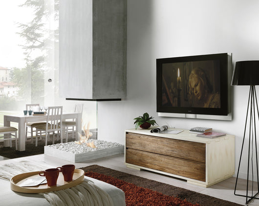 Porta tv  in legno massello shabby laccato 2 cassetti 130x54 55