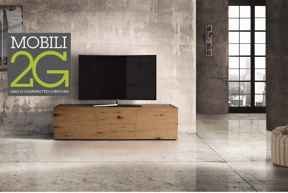 Porta tv in legno rovere nodato spazzolato 165x45x45