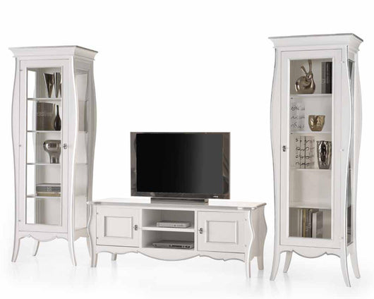 Porta tv in legno shabby bianco/foglia argento 160x50x61 (3084) - Mobili 2G