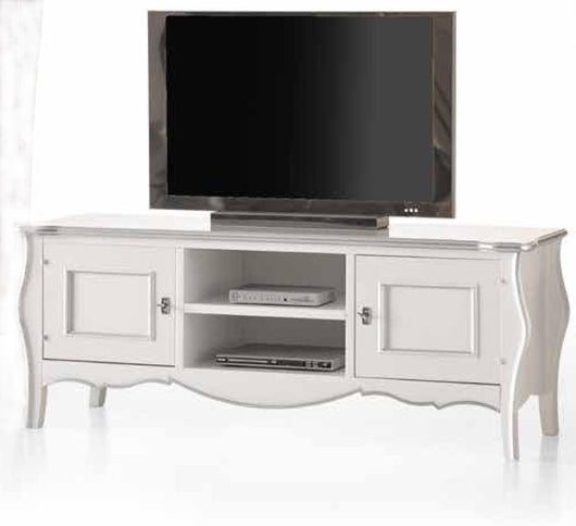 Porta tv in legno shabby bianco/foglia argento 160x50x61 (3084) - Mobili 2G
