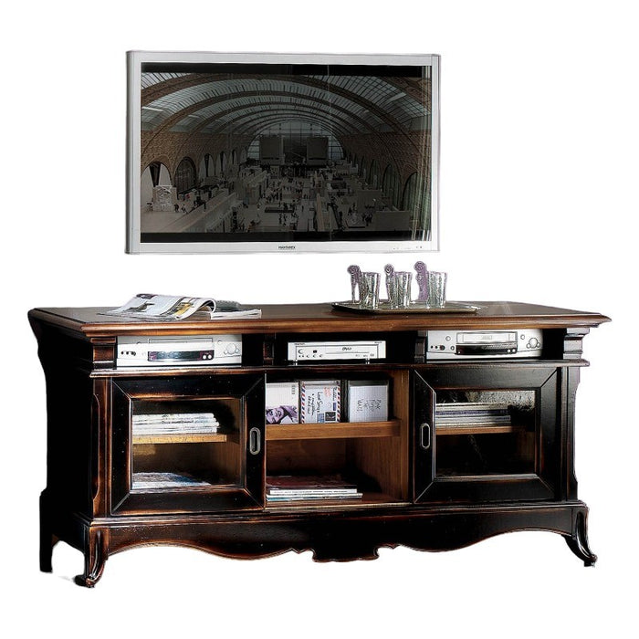  porta tv legno 2 porte shabby nero consumato 163x50x76