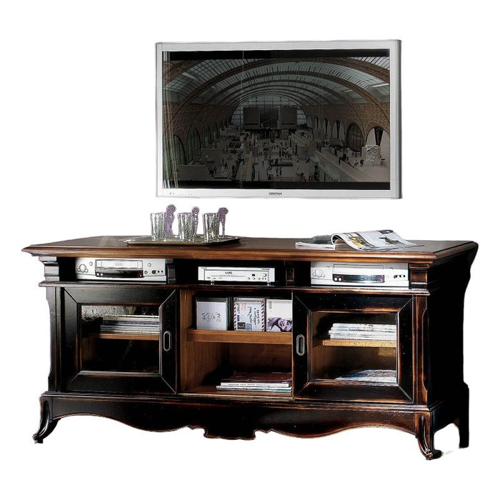  porta tv legno 2 porte shabby nero consumato 163x50x76