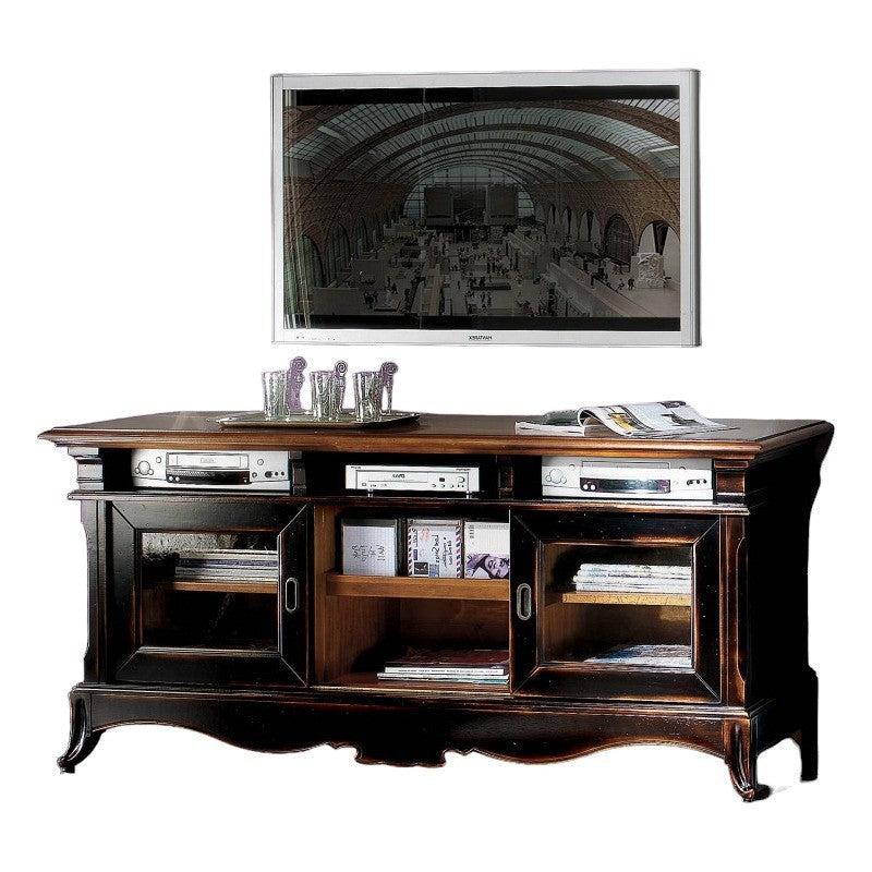  porta tv legno 2 porte shabby nero consumato 163x50x76