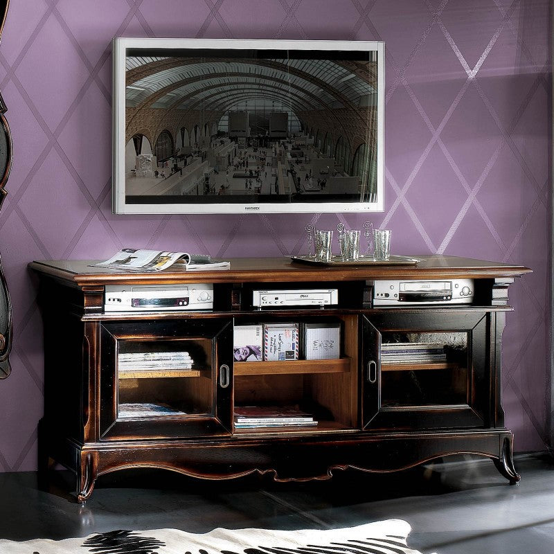  porta tv legno 2 porte shabby nero consumato 163x50x76