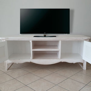 Porta tv legno shabby bianco anticato decori 160x50x61 (3084) - Mobili 2G