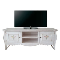 Porta tv legno shabby bianco anticato decori 160x50x61 (3084) - Mobili 2G