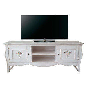 Porta tv legno shabby bianco anticato decori 160x50x61 (3084) - Mobili 2G