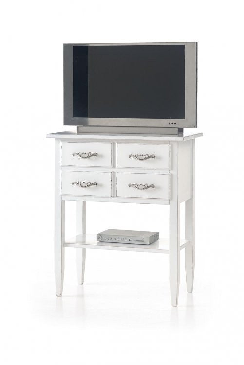 Porta tv shabby bianco in legno massello 69x39x80 (972) - Mobili 2G