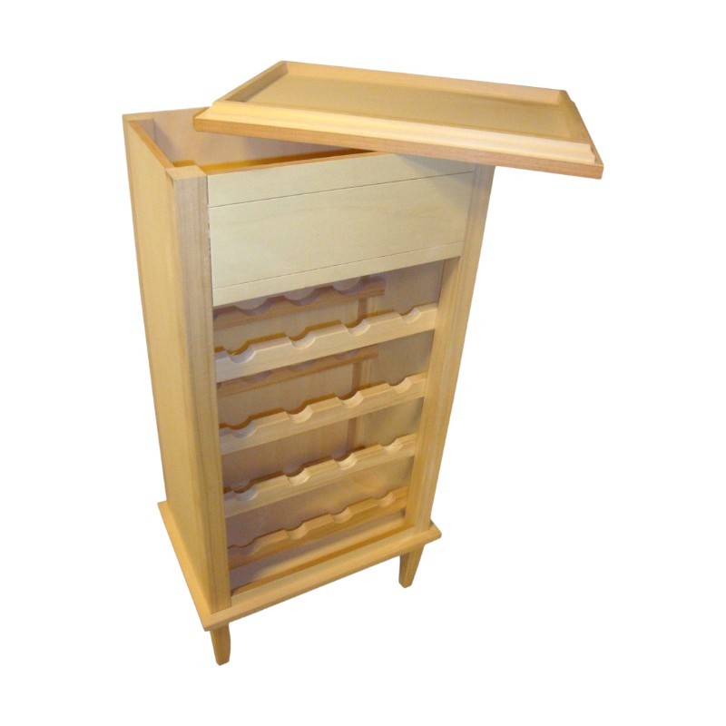 Portabottiglie con vassoio in legno classico grezzo l.57 p.37 h.105 (1214) - Mobili 2G