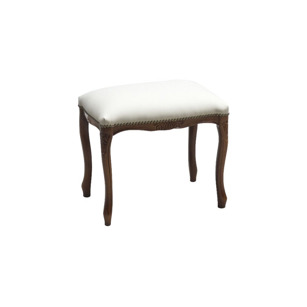 Pouff imbottito ecopelle beige legno noce scuro 43x33x43 - Mobili 2G