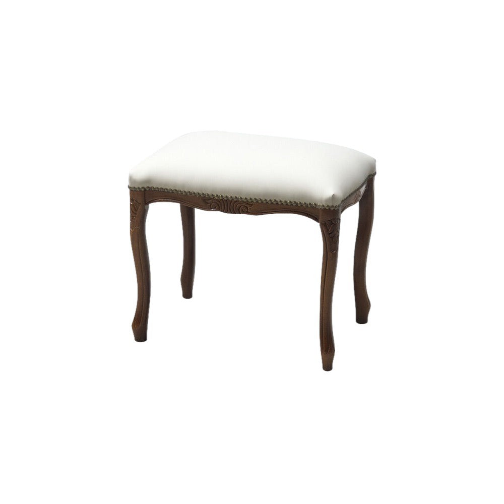 Pouff imbottito ecopelle beige legno noce scuro 43x33x43 - Mobili 2G