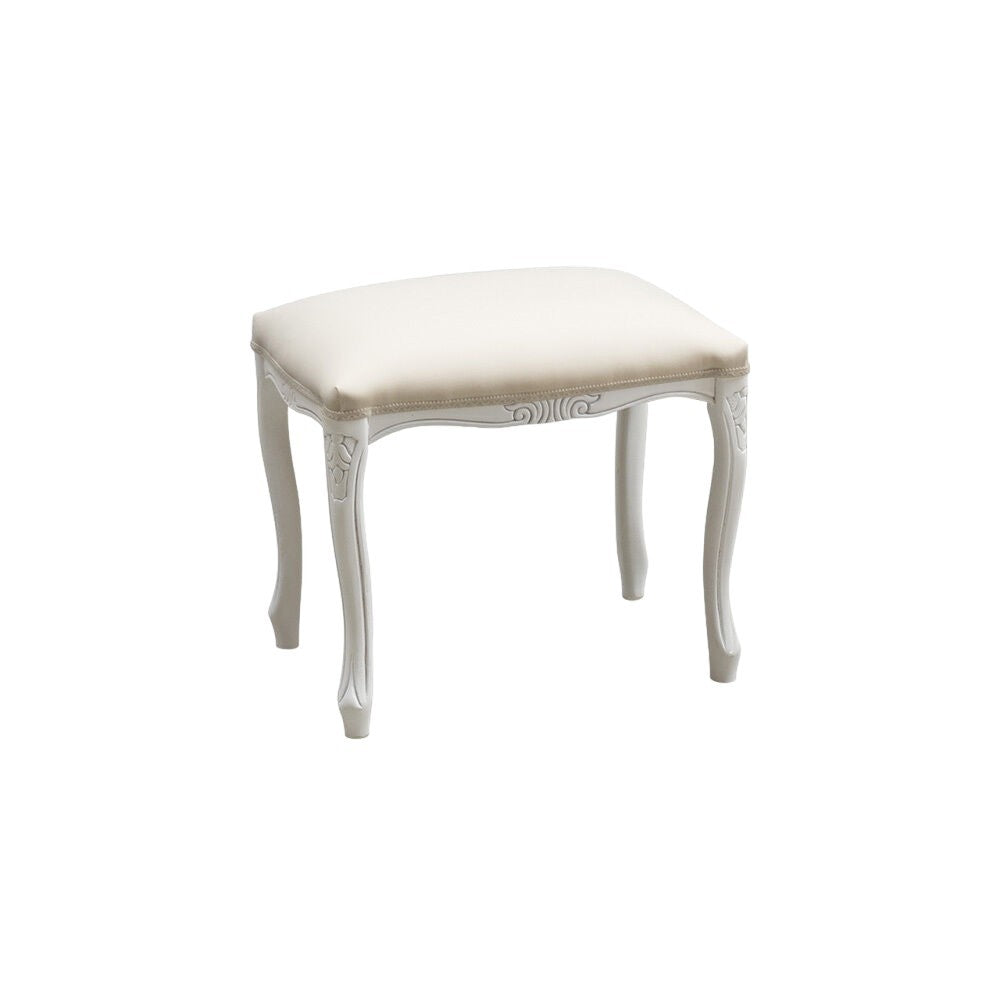 Pouff imbottito tessuto beige legno shabby bianco 43x33x43 - Mobili 2G