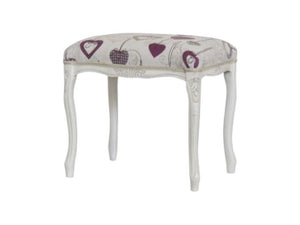 Pouff imbottito tessuto cuori legno shabby bianco 43x33x43 - Mobili 2G