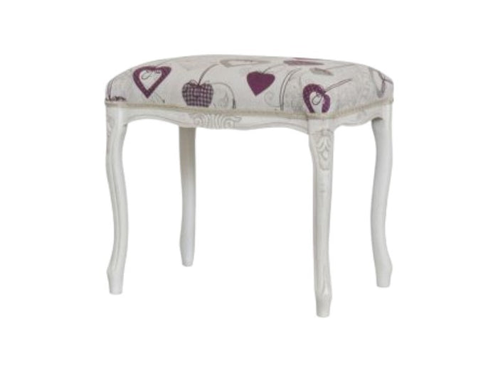 Pouff imbottito tessuto cuori legno shabby bianco 43x33x43 - Mobili 2G