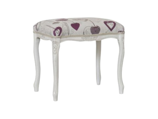 Pouff imbottito tessuto cuori legno shabby bianco 43x33x43 - Mobili 2G