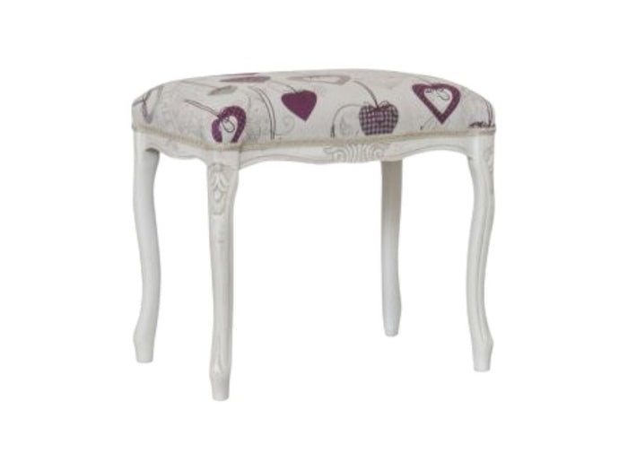 Pouff imbottito tessuto cuori legno shabby bianco 43x33x43 - Mobili 2G
