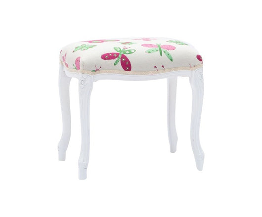 Pouff imbottito tessuto farfalla legno shabby bianco 43x33x43 - Mobili 2G