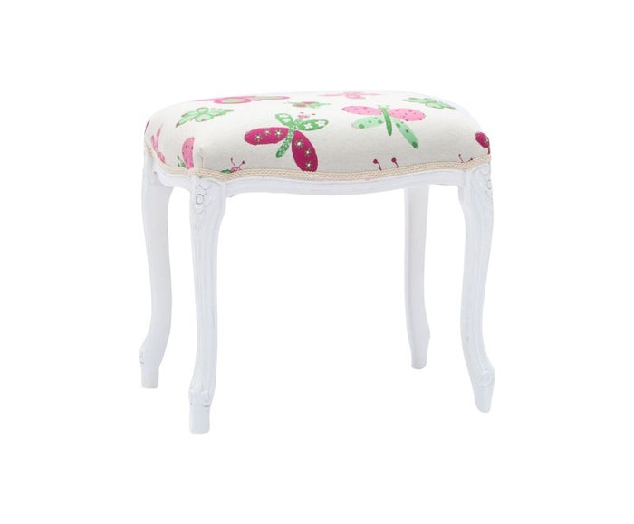 Pouff imbottito tessuto farfalla legno shabby bianco 43x33x43 - Mobili 2G