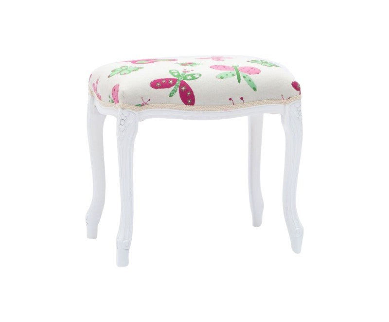 Pouff imbottito tessuto farfalla legno shabby bianco 43x33x43 - Mobili 2G