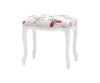 Pouff imbottito tessuto farfalla legno shabby bianco 43x33x43 - Mobili 2G