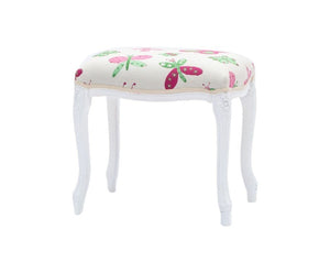 Pouff imbottito tessuto farfalla legno shabby bianco 43x33x43 - Mobili 2G