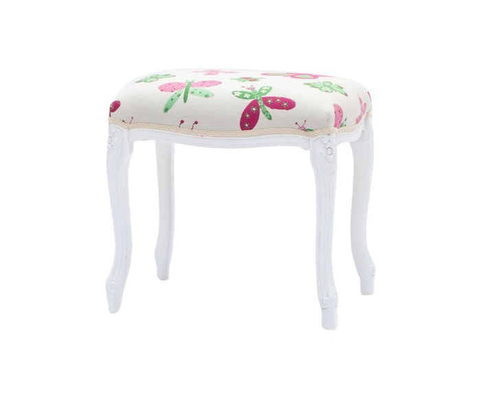 Pouff imbottito tessuto farfalla legno shabby bianco 43x33x43 - Mobili 2G