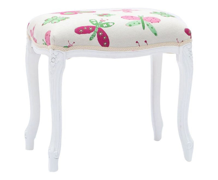 Pouff imbottito tessuto farfalla legno shabby bianco 43x33x43 - Mobili 2G