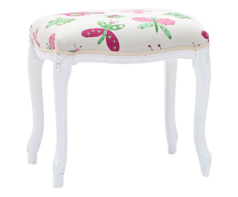 Pouff imbottito tessuto farfalla legno shabby bianco 43x33x43 - Mobili 2G