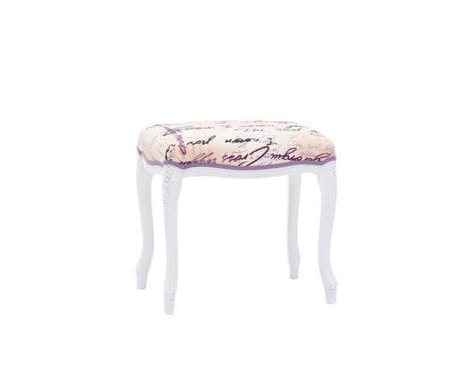 Pouff imbottito tessuto lettera legno shabby bianco 43x33x43 - Mobili 2G