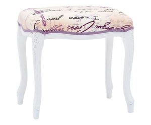 Pouff imbottito tessuto lettera legno shabby bianco 43x33x43 - Mobili 2G