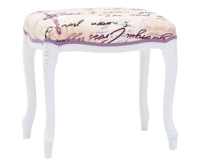 Pouff imbottito tessuto lettera legno shabby bianco 43x33x43 - Mobili 2G