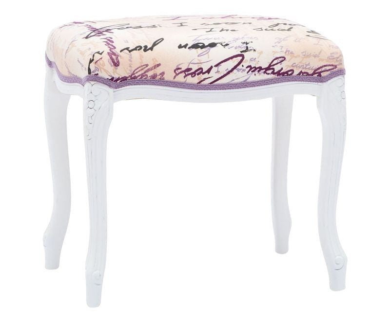 Pouff imbottito tessuto lettera legno shabby bianco 43x33x43 - Mobili 2G